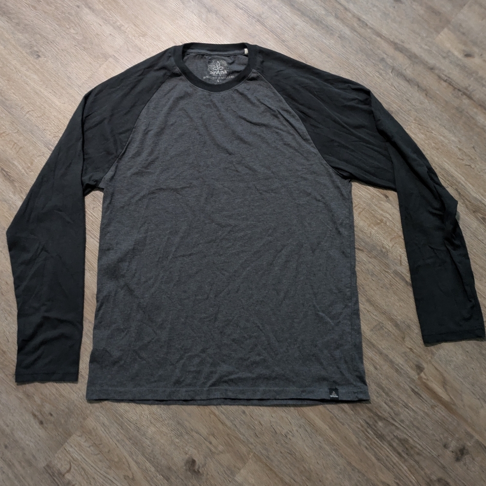 Prana Charcoal and Black Long Sleeve Baseball Tee